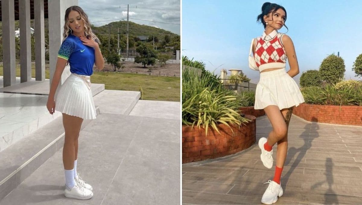 Las faldas tableadas con tenis también se usan a los 40 años para lucir más joven