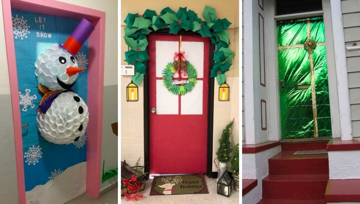 ¿Cómo decorar una puerta de Navidad con material de reciclaje?