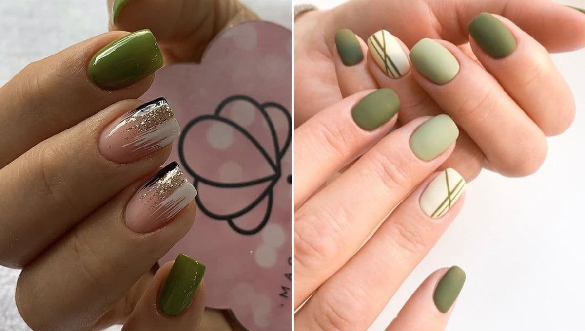 6 diseños de uñas gelish color verde combinadas con tonos de temporada