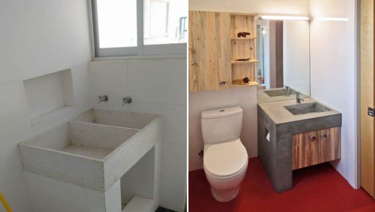 Ideas para acomodar un lavadero de concreto en un baño pequeño o zotehuela