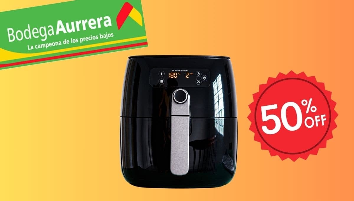 Bodega Aurrera REMATA con el 50% de descuento la freidora de aire para vaporizar, freír y hornear