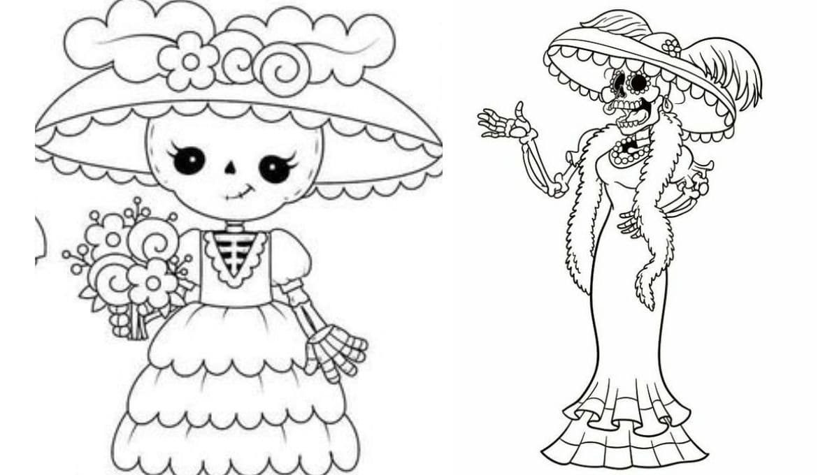 Día de Muertos: dibujos de Catrinas fáciles para imprimir y colorear